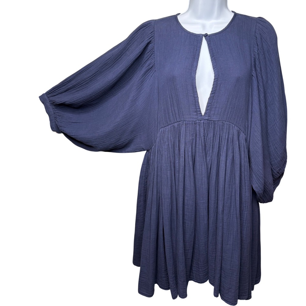 NWT SUNDRY Womens Navy Gauze Balloon Sleeve Mini Dress M Boho Romantic Lagenlook